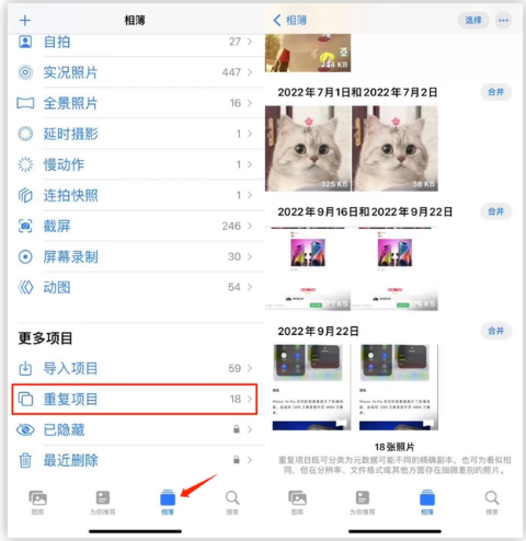上杭苹果手机维修分享iOS 16 中相册重复项目功能使用方法 